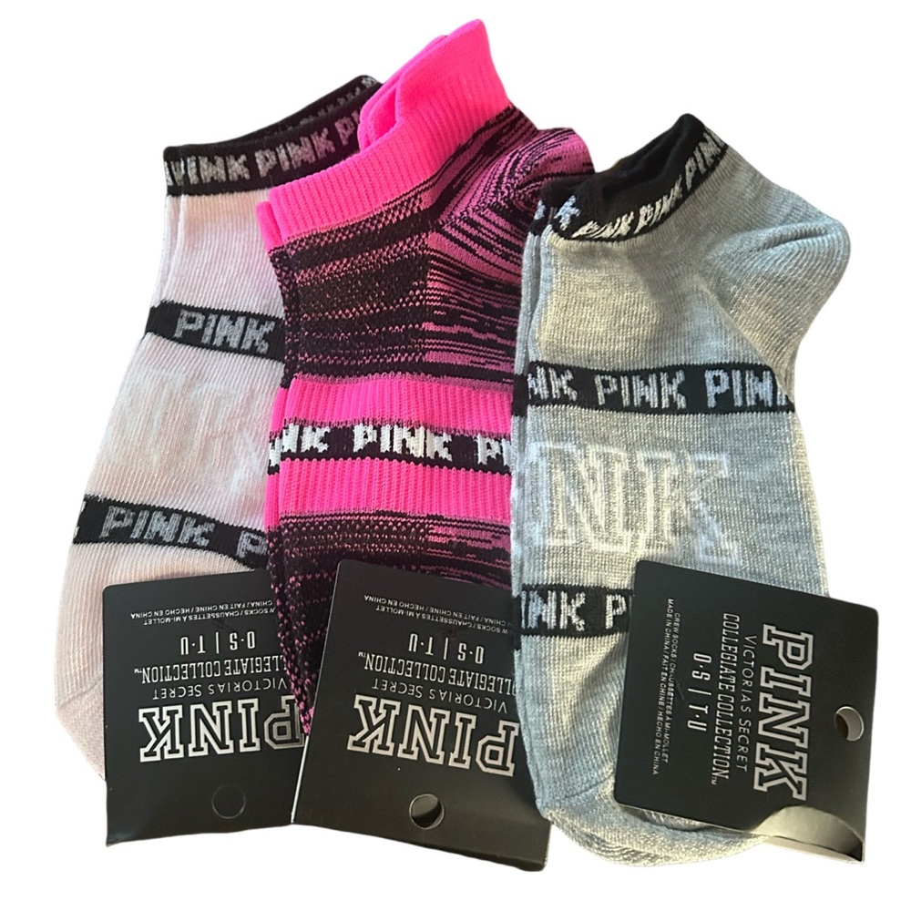 NWT PINK Victoria's Secret Collegiate collection Socks (3 PAIRS Total) - Picture 2 of 3